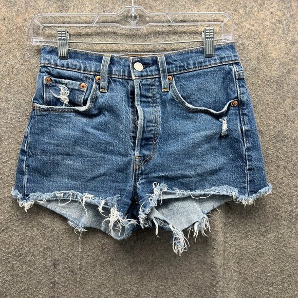 Levi's 501 Jean Shorts Womens 26 Blue Denim High Rise Button Fly Light Wash - Picture 1 of 11